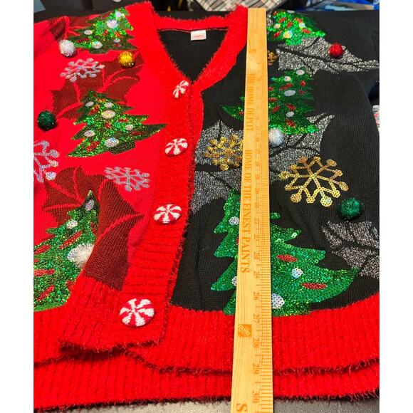 Holiday Time Xmas Cardigan Sweater XL Ugly Christmas Tree Lights Pom NWT - Picture 4 of 7